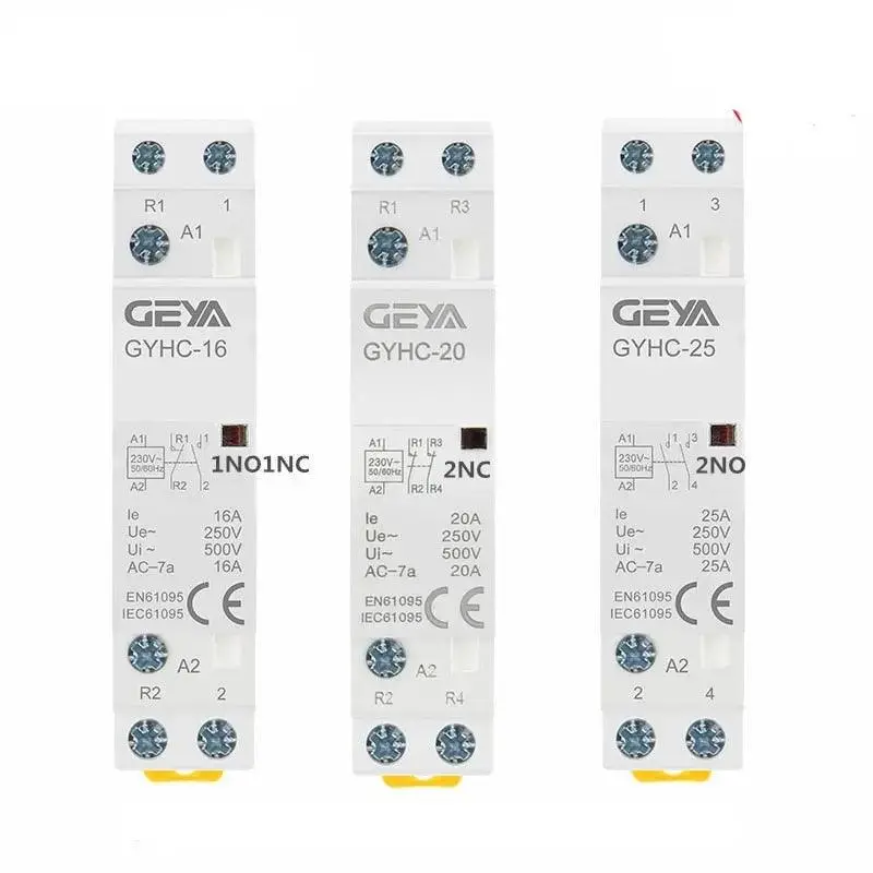 Geya- Din Rail Type Ac Contactor| 2P 16A  20A 25A /No Nc  Optional Modular Contactor 1