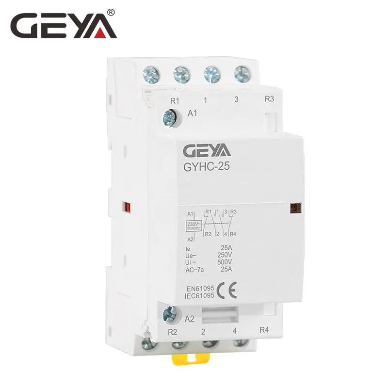 Geya Gyhc 4P 16A 20A 25A 220V/230V 50/60Hz Din Rail Household Ac Modular Contactor 4No Or 2No2nc 1