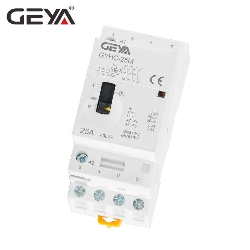 Geya Gyhc 4P 25A 4No Or 2No2nc 220V/230V 50/60Hz Din Rail Household Ac Modular Contactor Manual Type 1