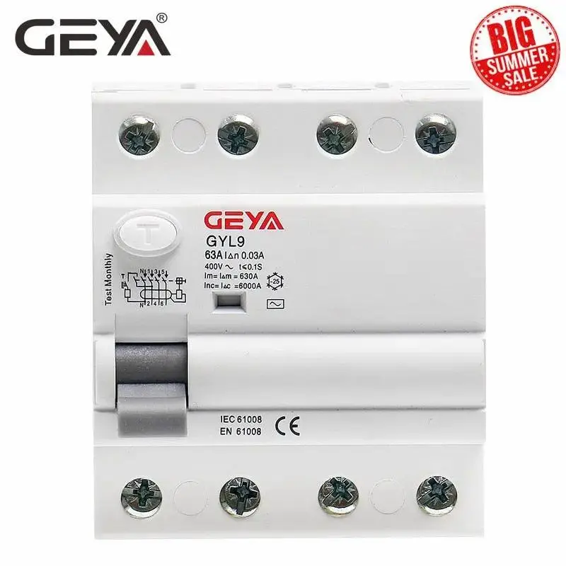 Geya - Gyl9 Ac Residual Current Circuit Breaker| 4P 40A 63A 100A 1