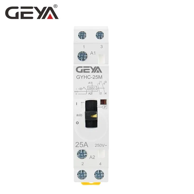 Geya Manual Control Household Contactor Din Rail Type Modular Contactor 2P 16A 20A 25A 2No Or 2Nc 220V 2