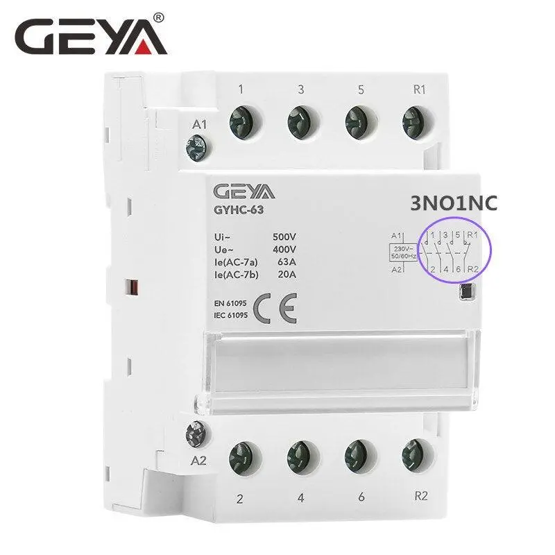 Geya Modular Contactor 4P 40A 63A 4No 4Nc 2No2nc 3No1nc House Use Or For Charging Pile Contactor Good Quality 1