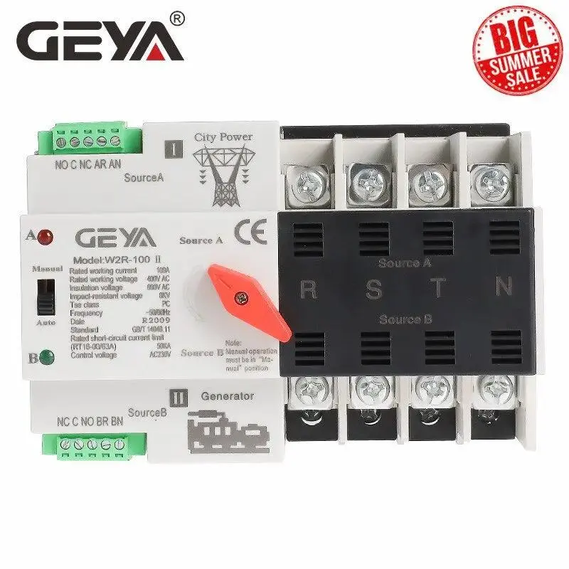 Geya- W2r Mini Ats 4P Automatic Transfer Switch Controller| 25A-100A Optional 1