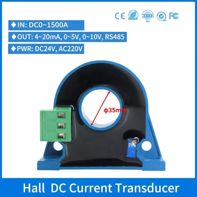 Hall Effect Current Sensor Dc Ct 800A 2-Wire Closed Loop Split Core 4-20Ma/20Mm Aperture|Dc24v Powered 1