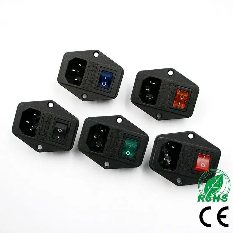 High Quality Black Red 10A Ac 250V 3 Terminal Power Socket With Fuse Holder Rocker Switch New Ac Power Cord Inlet Plug Socket 2