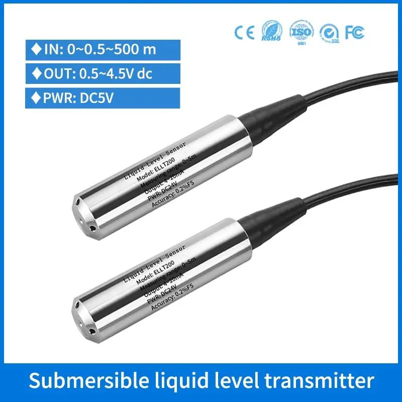 Hydrostatic Silicon Throw In Type Water Tank Level Sensor 0.5-4.5V Output 5V Powered Liquid Level Transmitter For 20M Deep Well 1