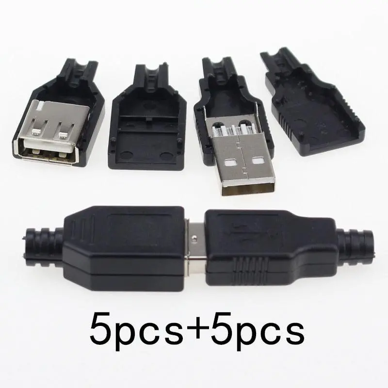 Imc Hot New (5Pcs Male+5Pcs Female) Usb 4 Pin Plug Socket Connector With Black Plastic Cover 1