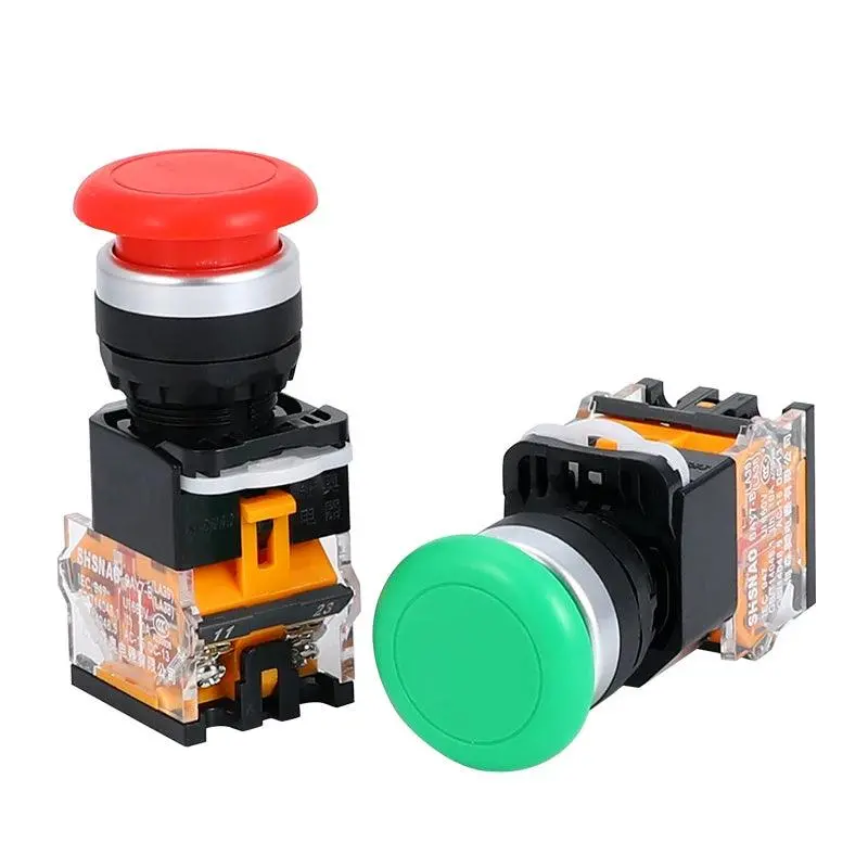 Installation Hole 22Mm Mushroom Head Push Button Momentary/Self-Locking Red Green Yellow Yj139-La38a-11M La38-11Mzs 1