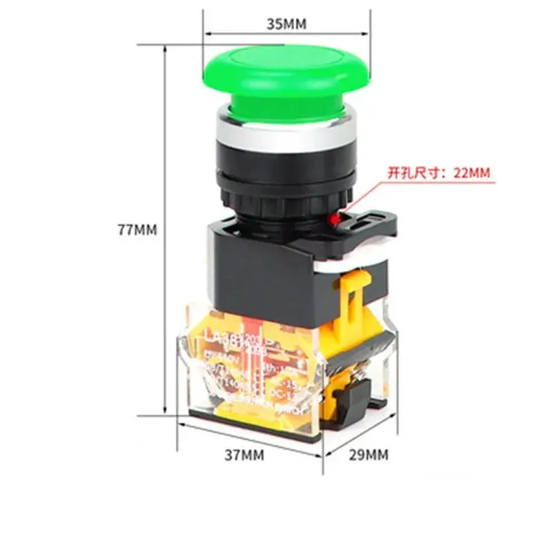 Installation Hole 22Mm Mushroom Head Push Button Momentary/Self-Locking Red Green Yellow Yj139-La38a-11M La38-11Mzs 4
