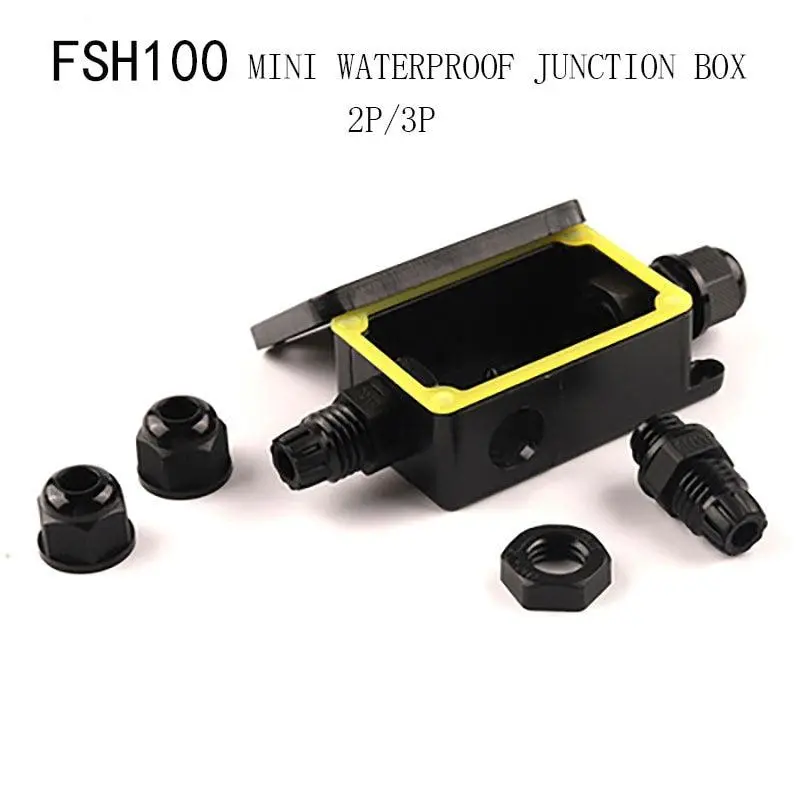 Ip66 Outdoor Mini Waterproof Junction Box Black Uv Junction Box Fsh100-2P/3P Outdoor Lighting Cable Waterproof Junction Box 450V 1