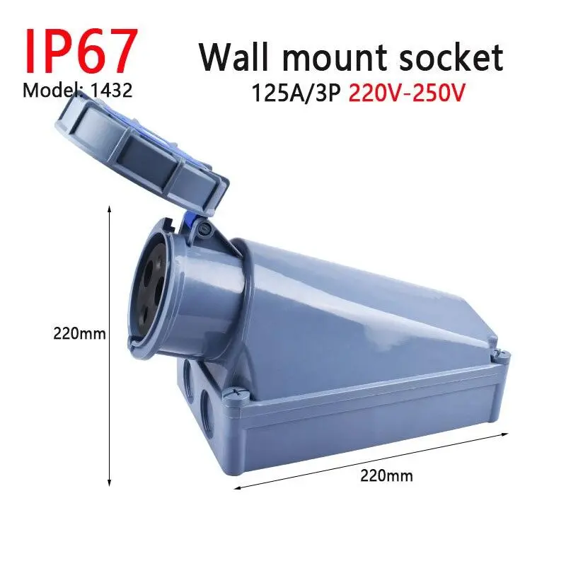 Ip67 New Industrial Plug And Socket 63A 125A 3P/4P/5P Pa66 Wall Mounted Socket 10