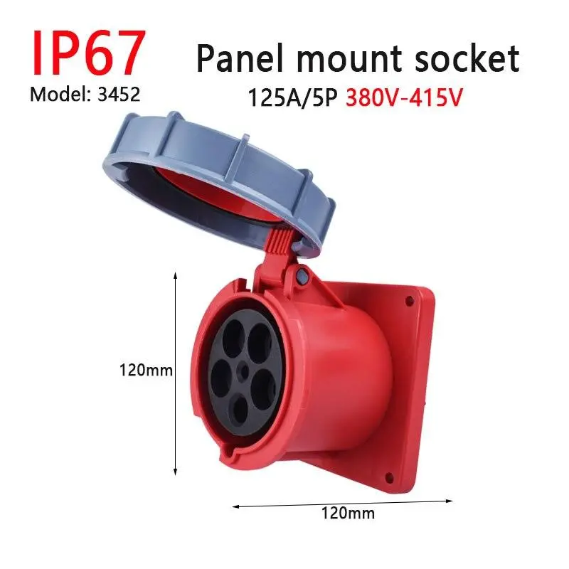 Ip67 New Industrial Plug And Socket 63A 125A 3P/4P/5P Pa66 Wall Mounted Socket 24