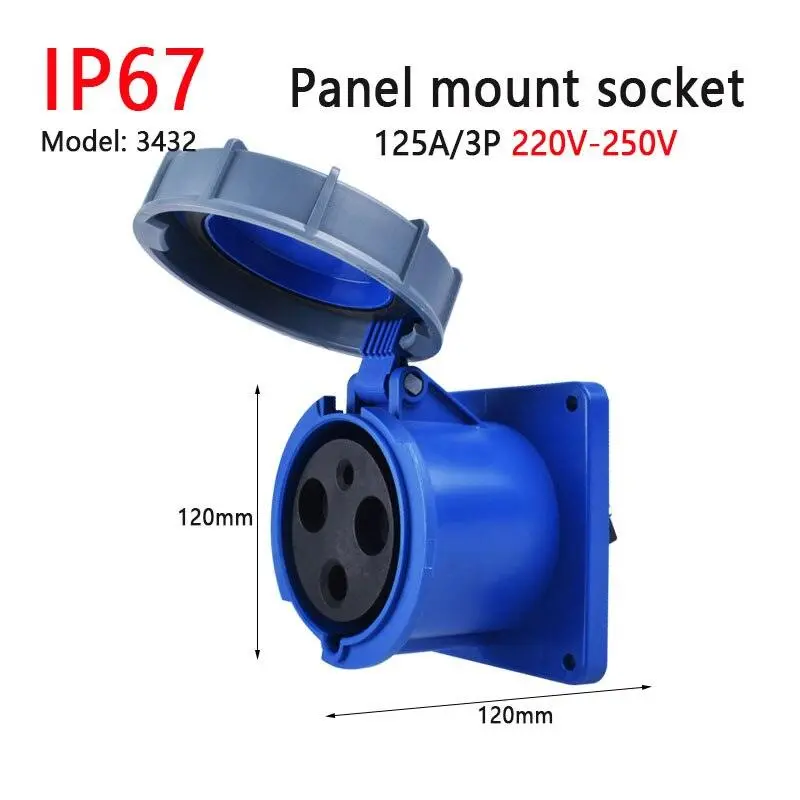Ip67 New Industrial Plug And Socket 63A 125A 3P/4P/5P Pa66 Wall Mounted Socket 23