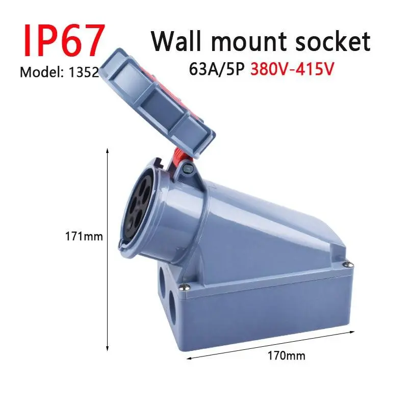 Ip67 New Industrial Plug And Socket 63A 125A 3P/4P/5P Pa66 Wall Mounted Socket 9