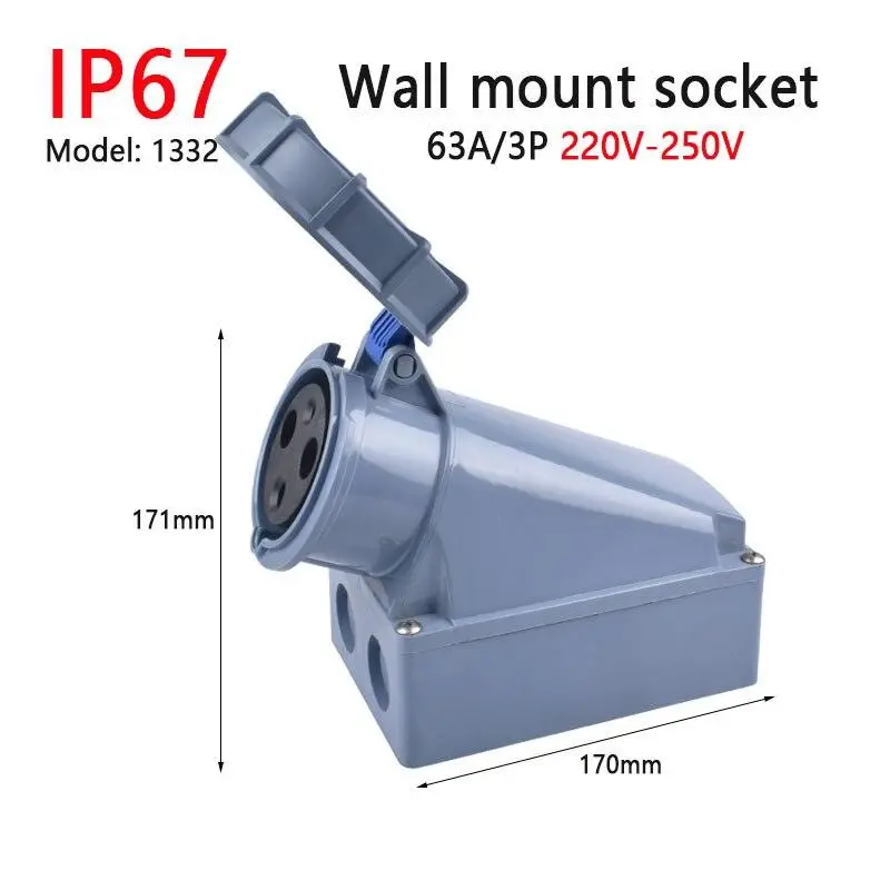 Ip67 New Industrial Plug And Socket 63A 125A 3P/4P/5P Pa66 Wall Mounted Socket 7