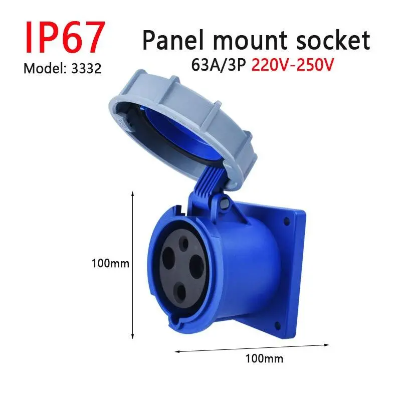 Ip67 New Industrial Plug And Socket 63A 125A 3P/4P/5P Pa66 Wall Mounted Socket 19