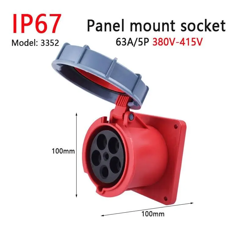 Ip67 New Industrial Plug And Socket 63A 125A 3P/4P/5P Pa66 Wall Mounted Socket 21