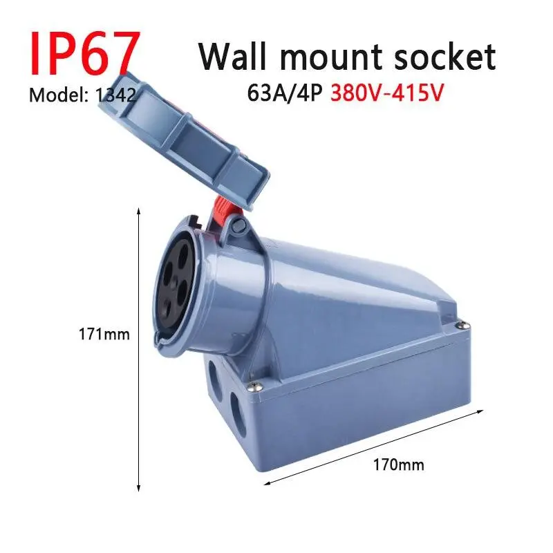 Ip67 New Industrial Plug And Socket 63A 125A 3P/4P/5P Pa66 Wall Mounted Socket 9