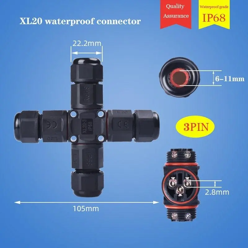 Ip68 Cable Waterproof Connector Quick Connector Installation X/T/Y Shape 3/4/5 Pin Optional 7