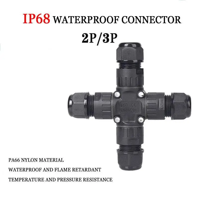 Ip68 Waterproof Connector Cross Shape 2/3 Pin Electrical Terminal Adaptor 1