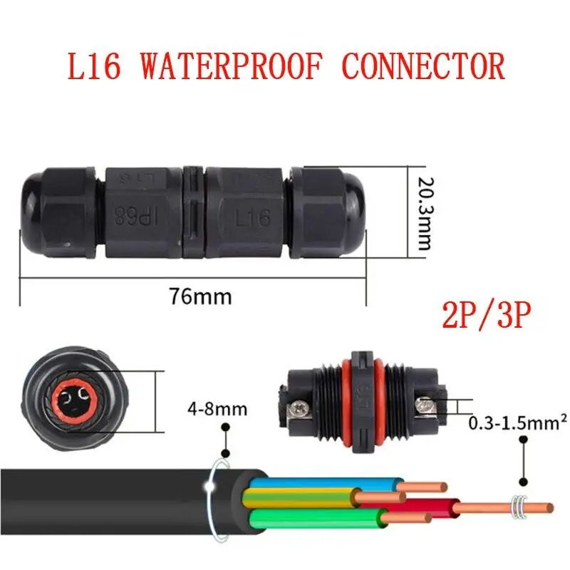 Ip68 Waterproof Connector I-Type L16 2/3 Pin Electrical Terminal Adaptor Wire Connector 1