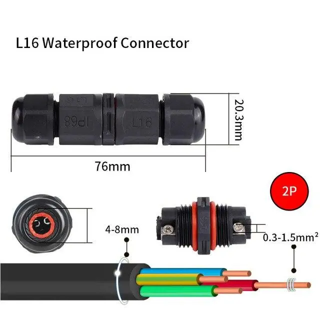Ip68 Waterproof Connector I-Type L16 2/3 Pin Electrical Terminal Adaptor Wire Connector 3