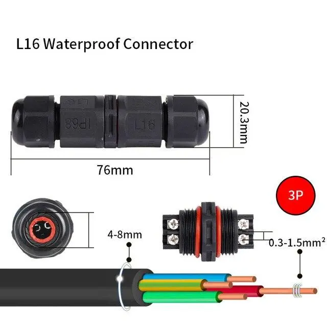 Ip68 Waterproof Connector I-Type L16 2/3 Pin Electrical Terminal Adaptor Wire Connector 4