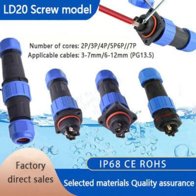 Ip68 Waterproof Connector Ld20 No Soldering Cable Connector 2 3 4 5 6 7 Pin Optional 1