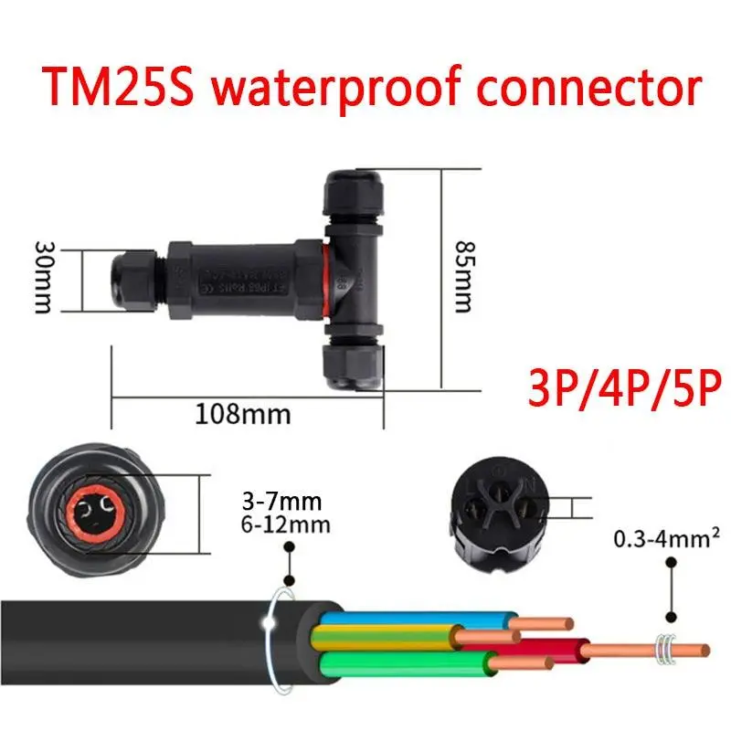 Ip68 Waterproof Connector T-Type M20 2/3/4 Pin Electrical Terminal Adaptor Wire Connector 1