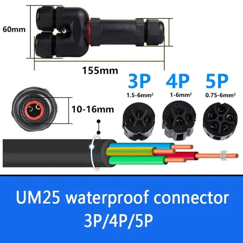 Ip68 Waterproof Connector Y-Type Um25 3/4/5 Pin Electrical Terminal Adapter Wire Connector 1