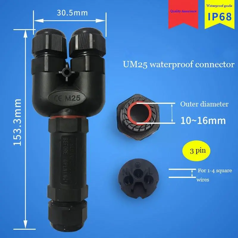 Ip68 Waterproof Connector Y-Type Um25 3/4/5 Pin Electrical Terminal Adapter Wire Connector 2
