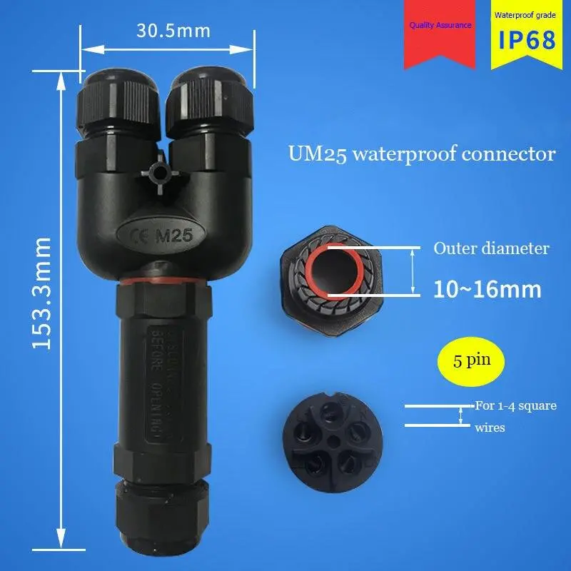 Ip68 Waterproof Connector Y-Type Um25 3/4/5 Pin Electrical Terminal Adapter Wire Connector 3