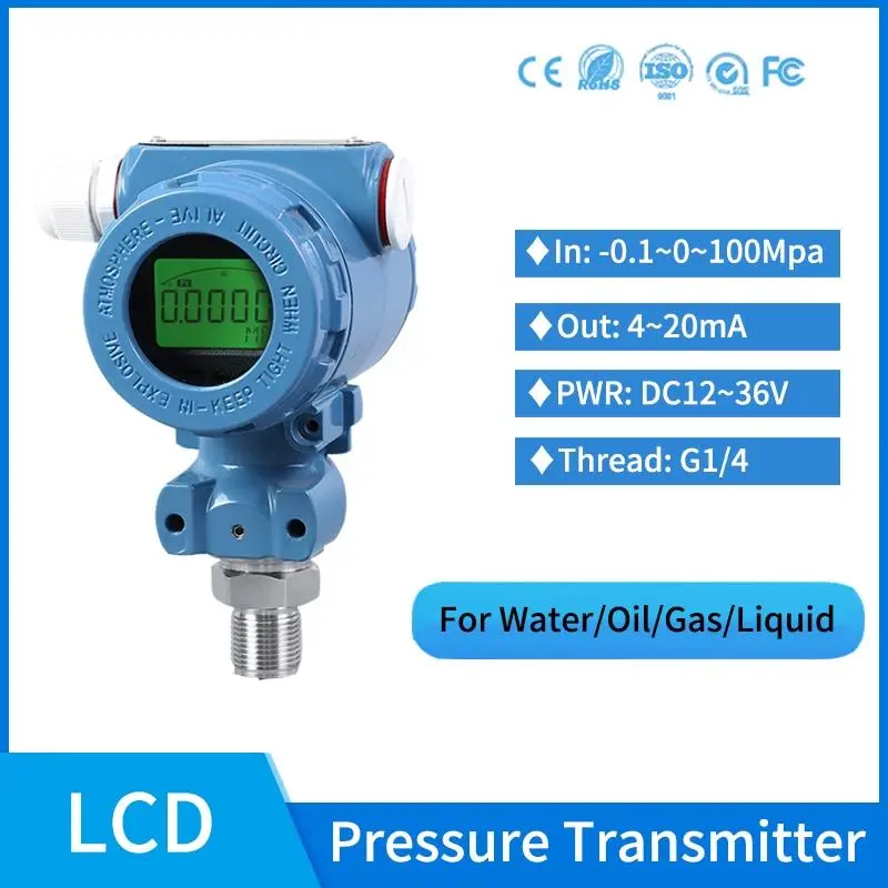 Lcd Display Pressure Transmitter Oil Fuel Water Liquid Gas Pressure Sensor 0-100Mpa G1/4 Pressure Sensor 1