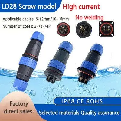 Ld28 Ip68 Waterproof Connector Plug Back Nut/Square/Docking 2 3 4 Pin 1