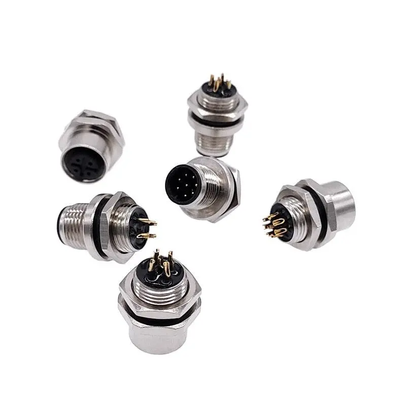M12 Panel Back Mount Flange Socket Sensor Connector Waterproof Screw Threaded Coupling Male Female 3 4 5 8Pin 1