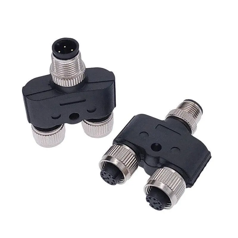 M12 Y-Branch 3-Way Connector Male To Female Plug Y Shaped 3 4 5 8 Pin Conversion Plug 1