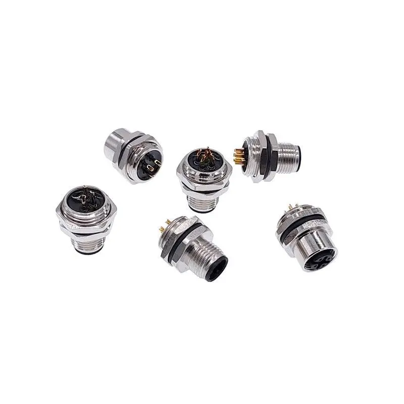 M1216 3/4/5/8Pin Sensor Connector Mounting Hole 16Mm M12 Flange Socket Panel Back Mount Threaded Coupling Male&Female 1