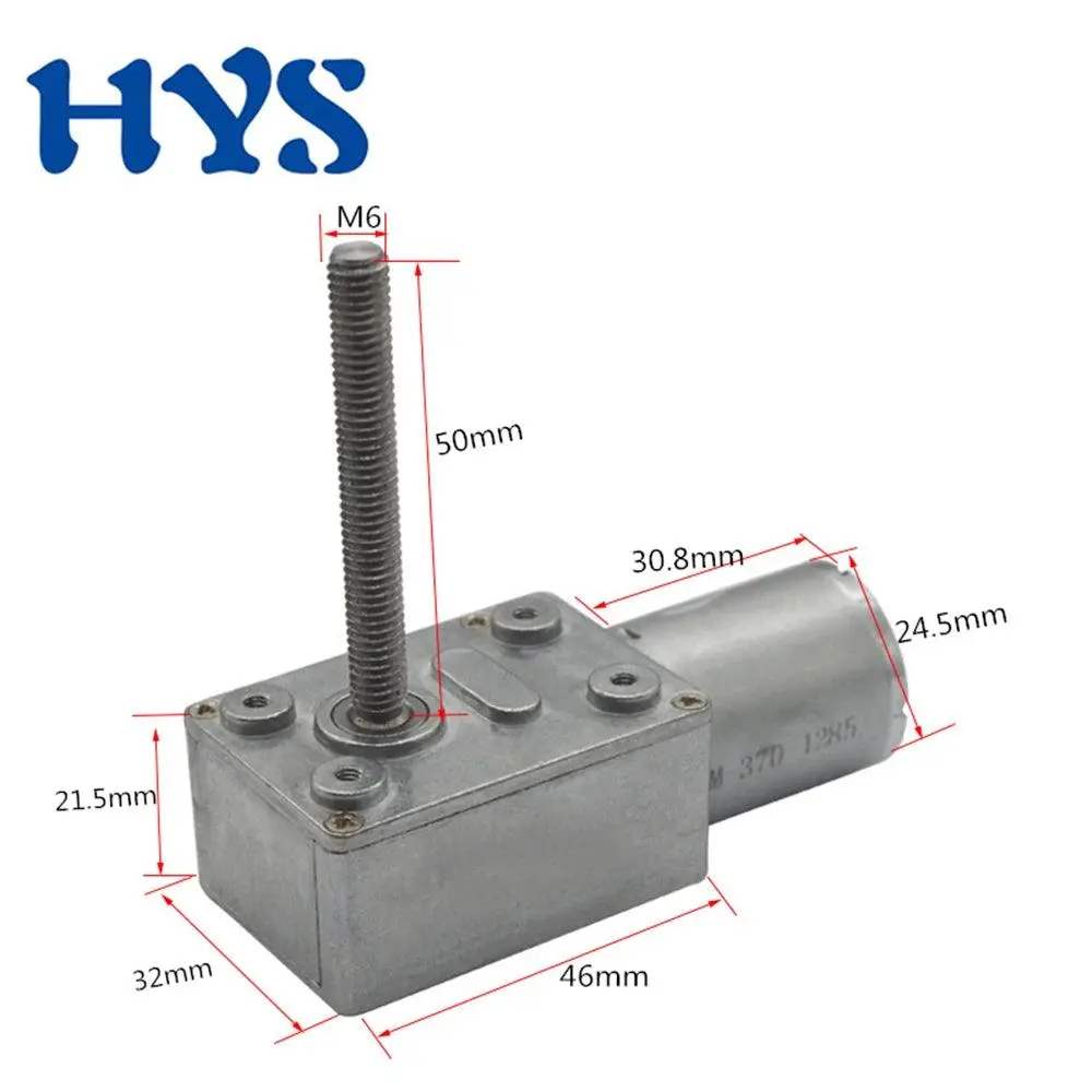 M6*50Mm Output Lead Screw Shaft Dc6v 12V 24V Jgy370 Full Metal Turbo Worm Gearbox Reduction Gear Motor Worm Geared Motor 370 1