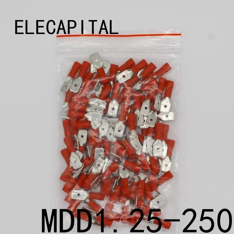 Mdd1.25-250 Male Insulated Spade Quick Connector Terminals Crimp Terminal Awg Mdd1-250 100Pcs/Pack Mdd 1