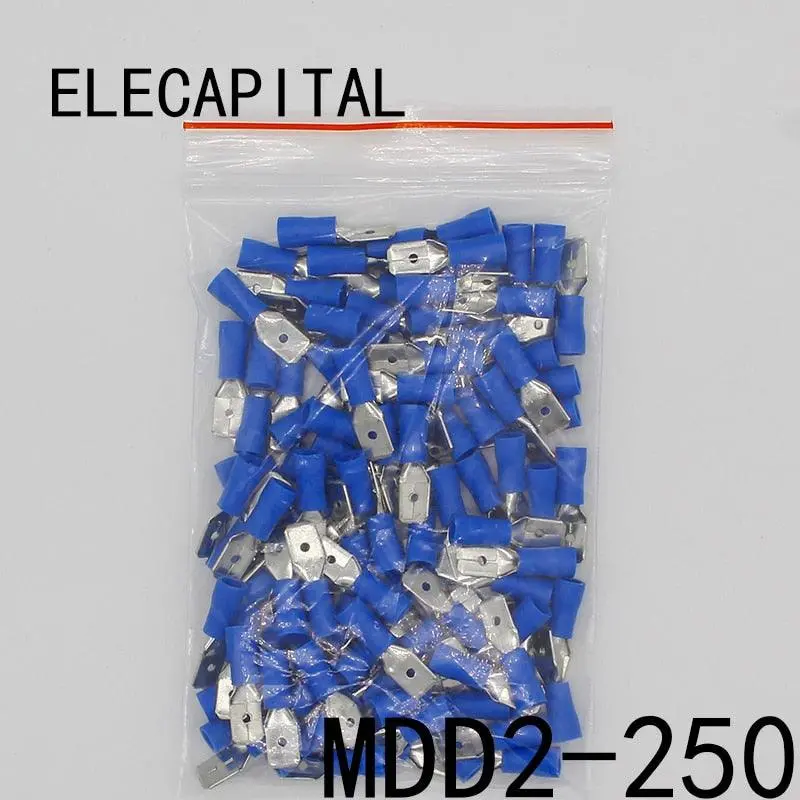 Mdd2-250 Mdd2.5-250 Male Insulated Spade Quick Connector Terminals Crimp Terminal Awg 100Pcs/Pack Mdd 1