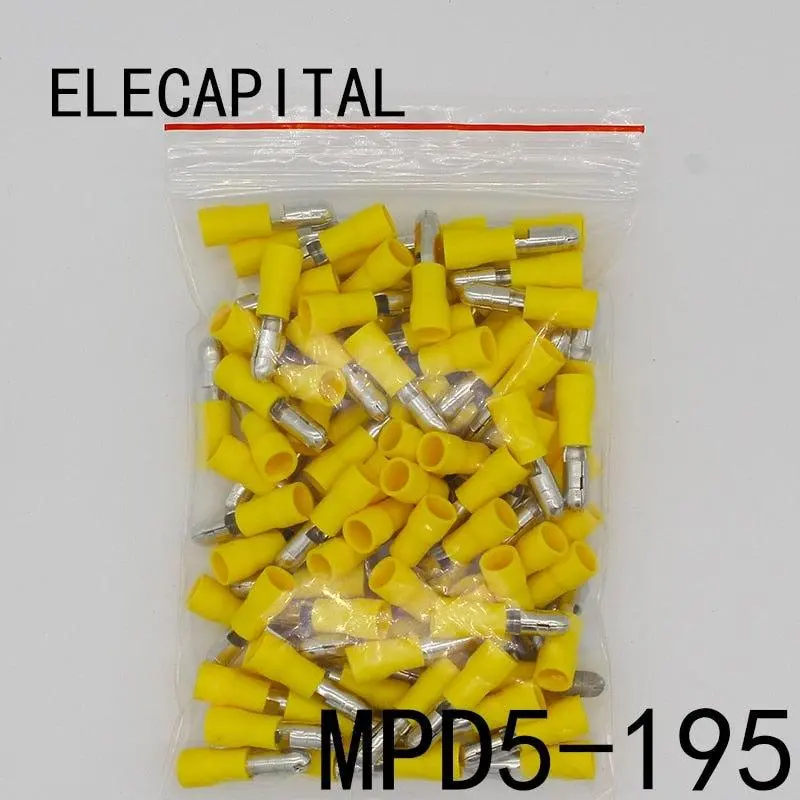 Mpd5.5-195 Mpd5-195 100Pcs Bullet Shaped Male Insulating Joint Wire Connector Electrical Crimp Terminal Awg12-10 Mpd 1