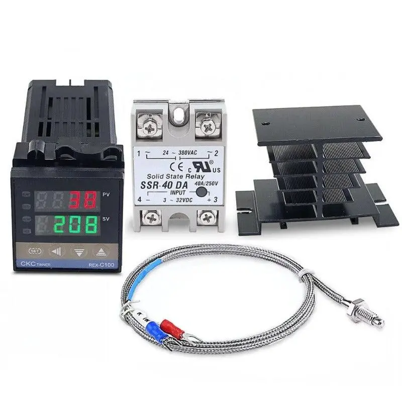 Mr- Digital 220V  Pid Rex-C100 Temperature Controller + Max.40A Ssr+K Thermocouple  Pid Controller Set + Heat Sink 1