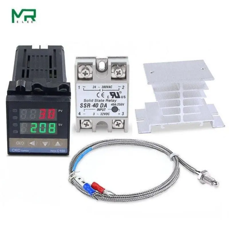 Mr- Digital 220V Pid Rex-C100 Temperature Controller + Max.40A Ssr+K Thermocouple Pid Controller Set + Heat Sink 7