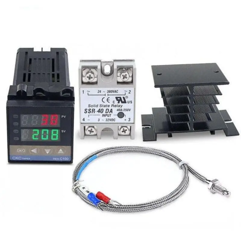 Mr- Digital 220V Pid Rex-C100 Temperature Controller + Max.40A Ssr+K Thermocouple Pid Controller Set + Heat Sink 8