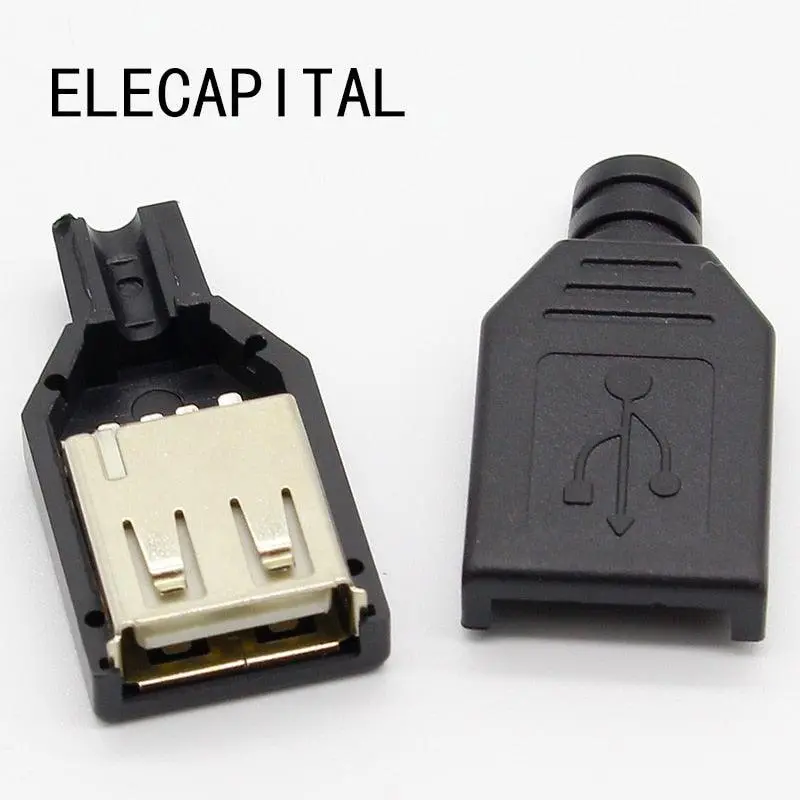 New 10Pcs Type A Female Usb 4 Pin Plug Socket Connector With Black Plastic Cover 1