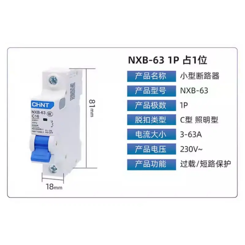 Chint Nxb-63 C-Curve 1P 2P 3P 4P Ac 230/400V Circuit Breaker 4