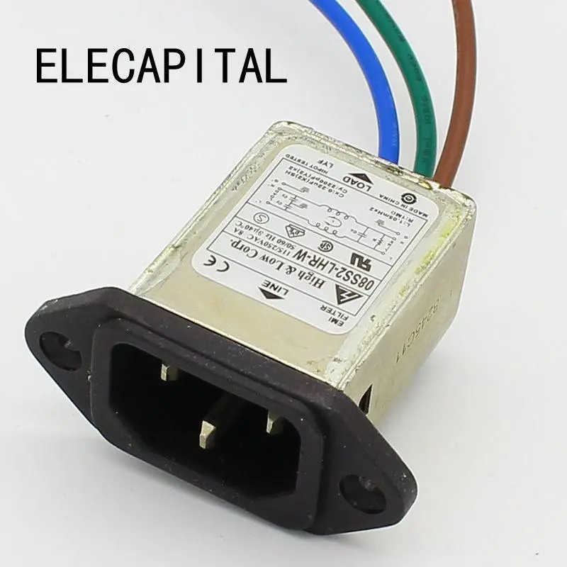 Panel Mounting 3 Pins Ac Socket 8A Emi Filter 115/250Vac 8A 50/60Hz High &Amp; Low Corp. Emi Power Filter Connector 1