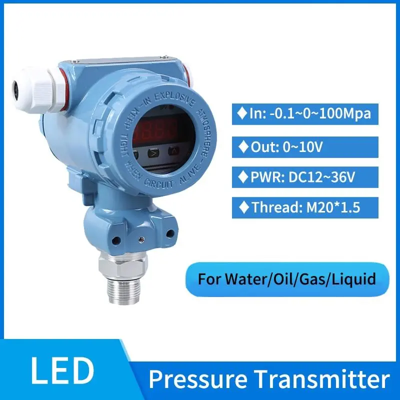 Piezoelectric Pressure Sensor 0-10V Membrane Pressure Transducer With Led Display 100Bar 0-10V Water Pressure Transmitter 1
