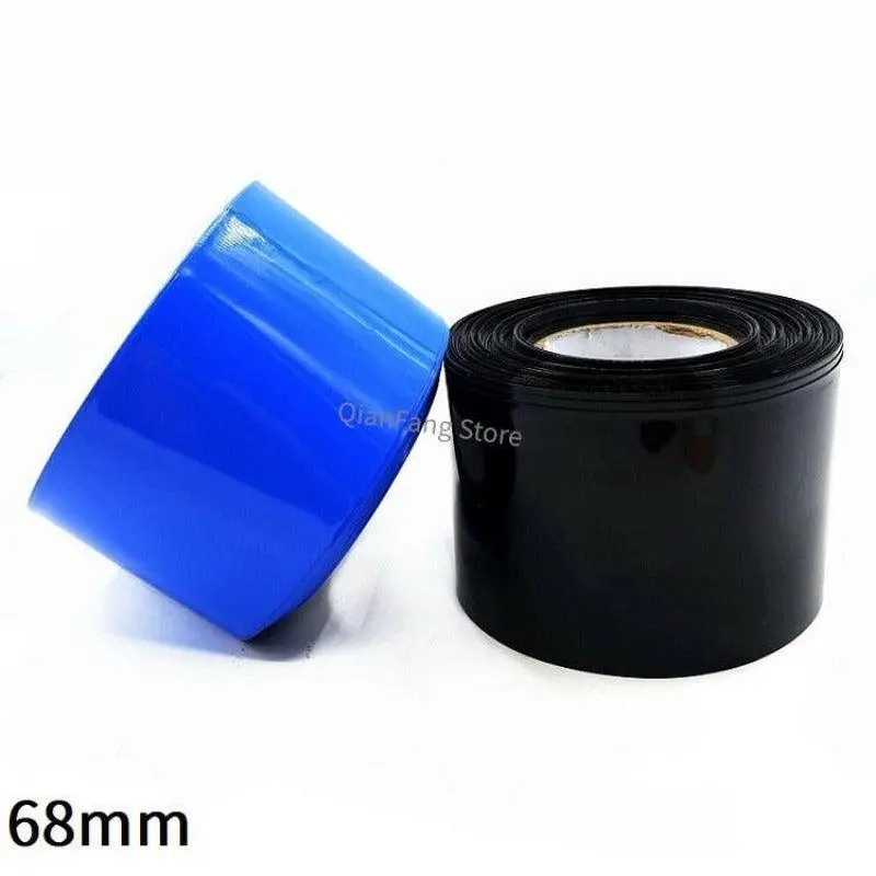 Pvc Heat Shrink Tube 68Mm Width Blue Black Shrinkable Cable Sleeve Sheath Pack Cover For 18650 Lithium Battery Film Wrap 1