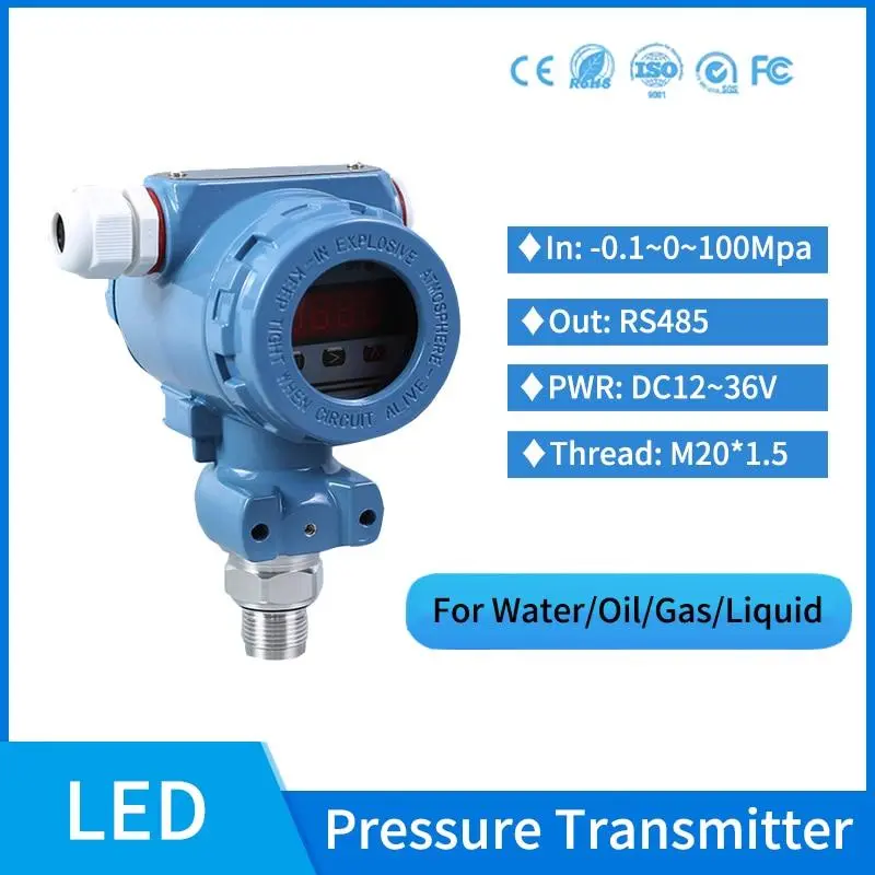 Rs485 Modbus Led Flush Diaphragm Pressure Transducer 60Mpa Hydraulic Oil Pressure Sensor Pressure Transmitter 1
